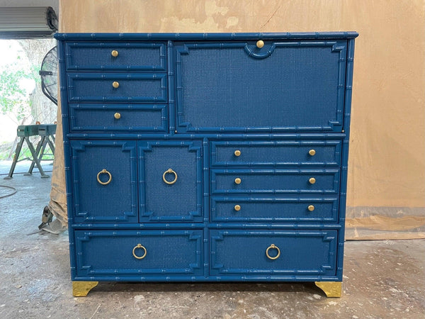 Vintage Drexel Kensington Faux Bamboo Five Drawer Tallboy Chest Available For Custom Lacquer! - Hibiscus House