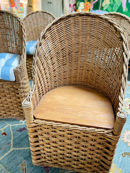 Set of Four Vintage Barrel Back Chairs with Blue & White Striped Cushions - Hibiscus House