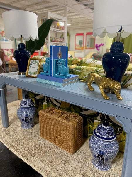 Vintage Henredon Console Table with Bench/ Ottoman Pair Available for Custom Lacquer! - Hibiscus House