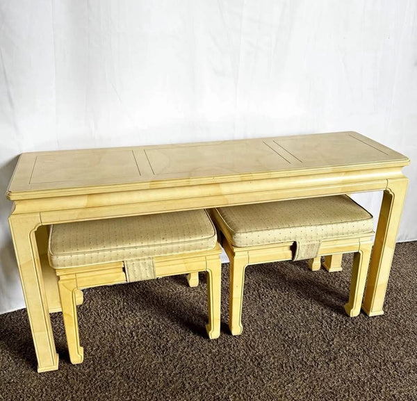 Vintage Henredon Console Table with Bench/ Ottoman Pair Available for Custom Lacquer! - Hibiscus House