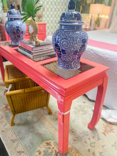 Vintage Henredon Console Table with Bench/ Ottoman Pair Available for Custom Lacquer! - Hibiscus House