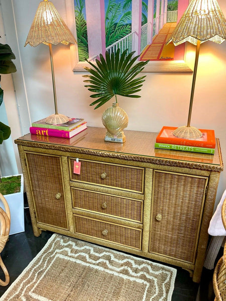 Vintage Henry Link Lexington Dark Brown Wicker Buffet Ready to Ship - Hibiscus House