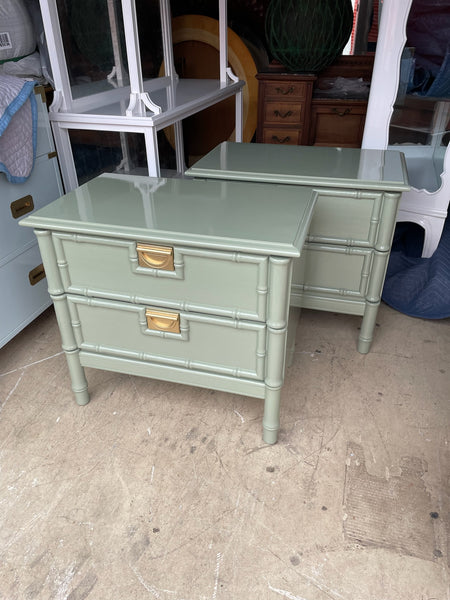 Vintage Stanley Style Nightstand Pair with Bamboo Detailing Available for Lacquer - Hibiscus House