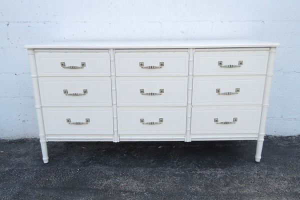 Vintage Nine Drawer Faux Bamboo Triple Dresser Available for Custom Lacquer