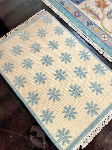 Turquoise and White Floral 2’x3’ Rug Available and Ready to Ship! - Hibiscus House