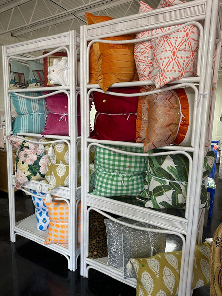 White Wicker Shelf Pair Available and Ready To Ship - Hibiscus House