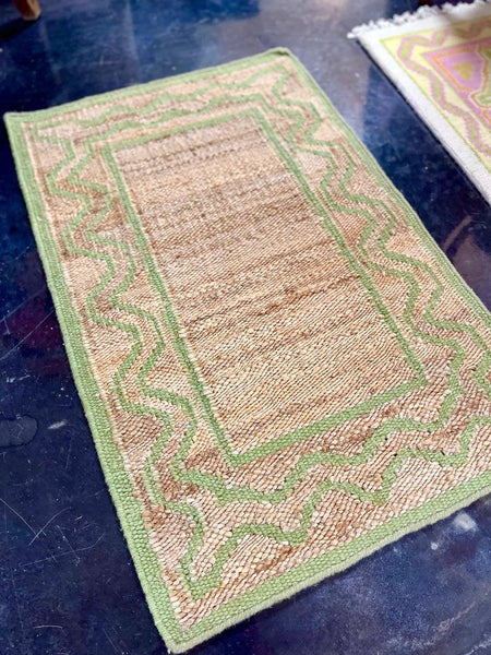 Jute and Wool Scallop Design Rug in Green Available and Ready to Ship! - Hibiscus House