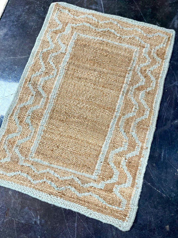 Jute and Wool Scallop Design Rug in Light Blue Available and Ready to Ship! - Hibiscus House