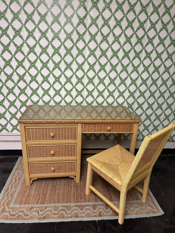 Vintage Henry Link Two Tone Rattan/Wicker Desk and Chair Available and Ready to Ship!