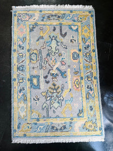 Blues and Yellows 2’x3’ Mini Oushak Rug by English Village Lane Ready To Ship - Hibiscus House