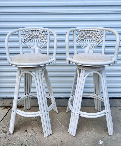 Vintage Pair of Rattan Swivel Barstools Available for Lacquer - Hibiscus House