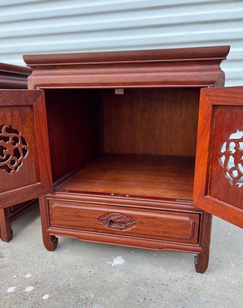 Stunning Antique Pair of Rosewood Hand-carved End Tables or Nightstands Available for Lacquer - Hibiscus House