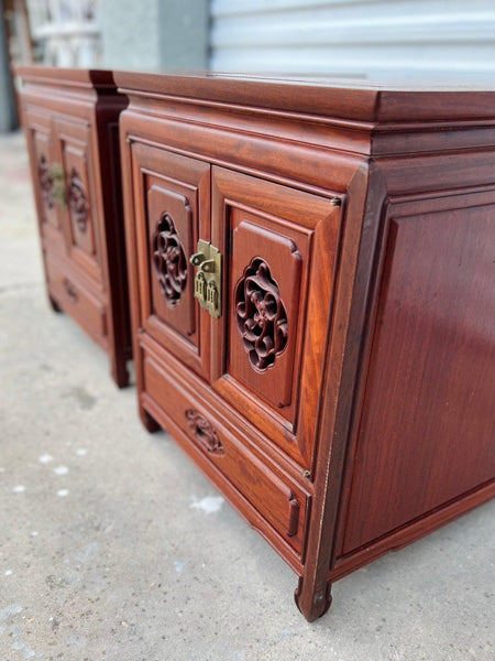 Stunning Antique Pair of Rosewood Hand-carved End Tables or Nightstands Available for Lacquer - Hibiscus House