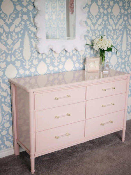 Vintage Classic Faux Bamboo Six Drawer Dresser Available for Custom Lacquer - Hibiscus House