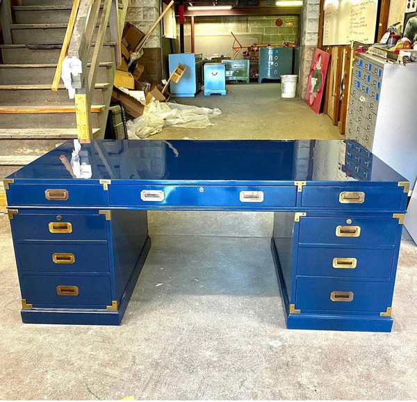 1960s Faux Bamboo Sligh Lowry Executive Style Desk Available to Custom Lacquer!