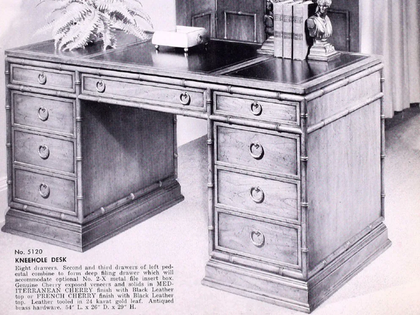 1960s Faux Bamboo Sligh Lowry Executive Style Desk Available to Custom Lacquer!