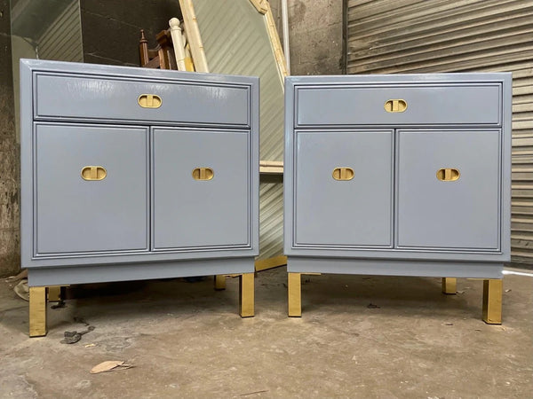 Vintage Bernhardt Furniture Campaign Style Large Nightstand Pair Available to Customize!