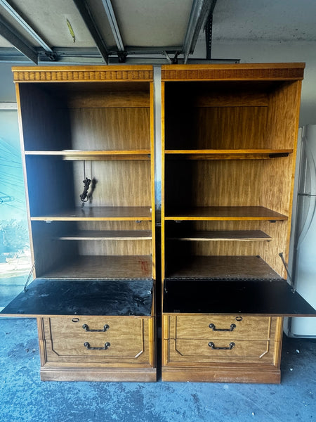 RARE Vintage Broyhill Furniture Faux Bamboo Bookcase Pair Available for Custom Lacquer!