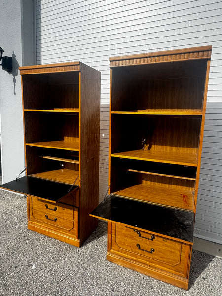RARE Vintage Broyhill Furniture Faux Bamboo Bookcase Pair Available for Custom Lacquer!
