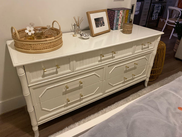 Vintage Faux Bamboo Broyhill Furniture Seven Drawer Dresser Available for Custom Lacquer!