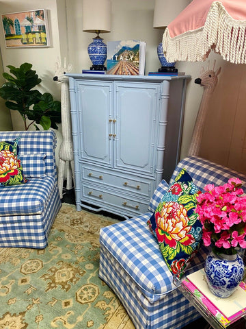 Stanley Furniture Vintage Tahiti Style Armoire Cabinet Lacquered in Blue Heather - Hibiscus House