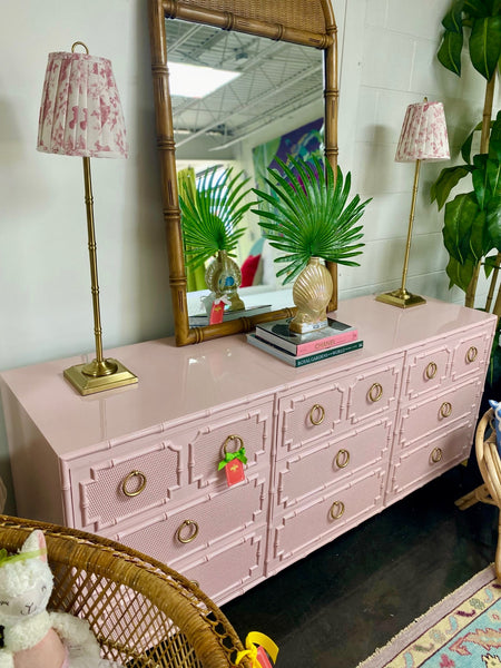 Vintage Drexel Omega Faux Bamboo Credenza Available to Customize! - Hibiscus House