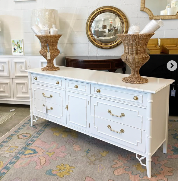 Vintage Thomasville Allegro Faux Bamboo Center Door Dresser/Credenza Available for Custom Lacquer!
