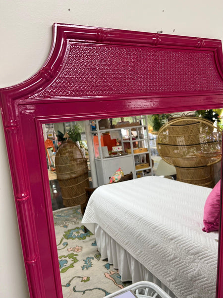 Vintage Stanley Furniture Style Faux Bamboo Mirror Lacquered in Royal Flush - Hibiscus House