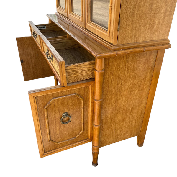Vintage Broyhill Furniture Faux Bamboo Two-Piece China Cabinet Available for Custom Lacquer - Hibiscus House