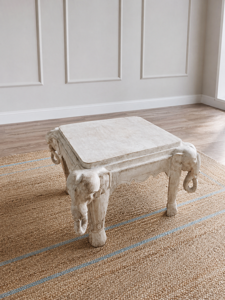Late 20th Century Vintage Cerused Carved Elephant Table Available to Customize! - Hibiscus House