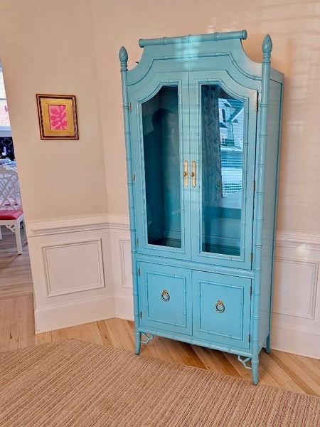 Vintage Thomasville Allegro Faux Bamboo China Cabinet Available for Custom Lacquer - Hibiscus House