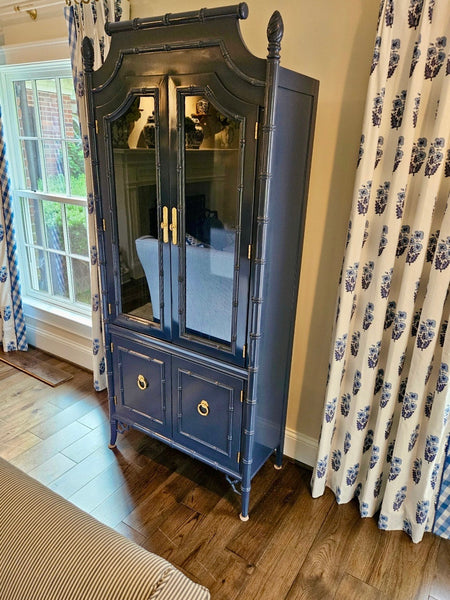 Vintage Thomasville Allegro Faux Bamboo China Cabinet Available for Custom Lacquer - Hibiscus House