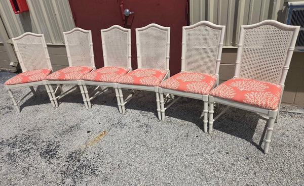 Set of 6 Vintage Thomasville Furniture Faux Bamboo Dining Chairs Available for Custom Lacquer! - Hibiscus House