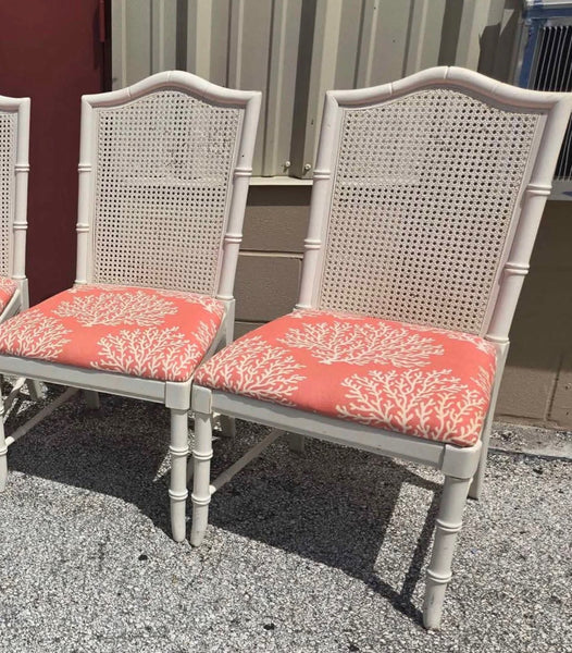Set of 6 Vintage Thomasville Furniture Faux Bamboo Dining Chairs Available for Custom Lacquer! - Hibiscus House