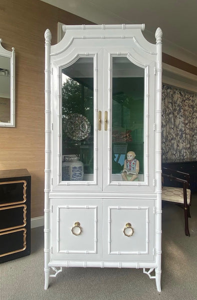 Vintage Thomasville Allegro Faux Bamboo China Cabinet Available for Custom Lacquer - Hibiscus House