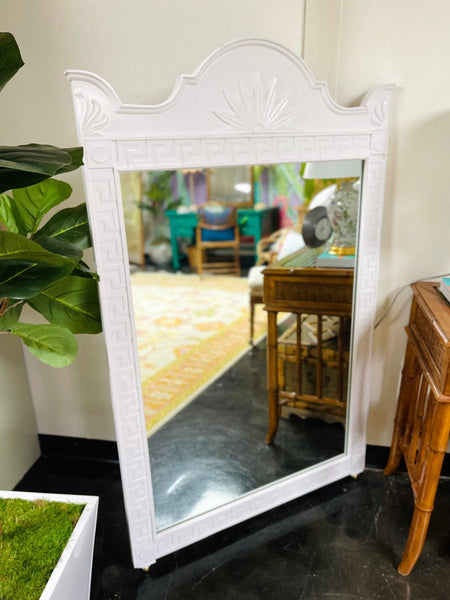 Thomasville Large Greek Key Mirror Lacquered in “Decorators White” Ready to Ship - Hibiscus House