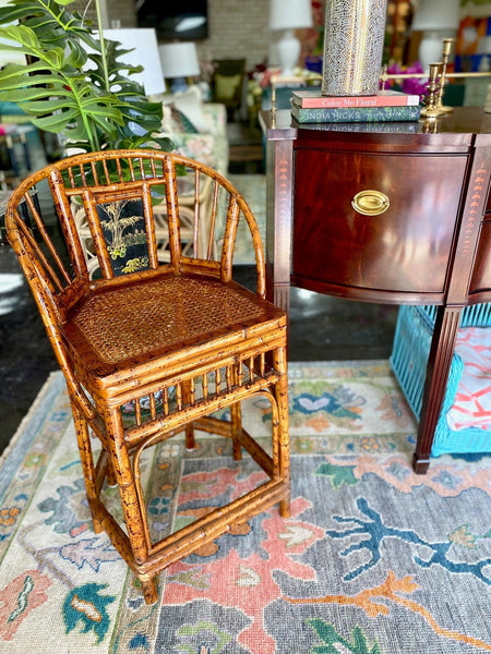 Pair of Vintage Brighton Pavilion Style Bamboo Bar Stools Ready to Ship! - Hibiscus House