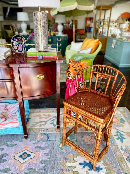 Pair of Vintage Brighton Pavilion Style Bamboo Bar Stools Ready to Ship! - Hibiscus House