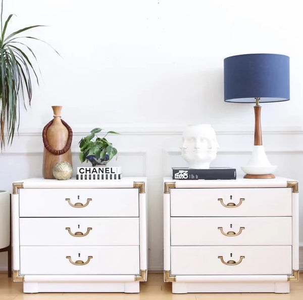 Vintage Bernhardt Furniture Campaign Style Large Nightstand Pair Available to Customize!