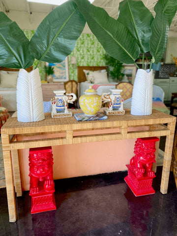 Vintage Rattan Wrapped Console or Sofa Table Available and Ready to Ship - Hibiscus House