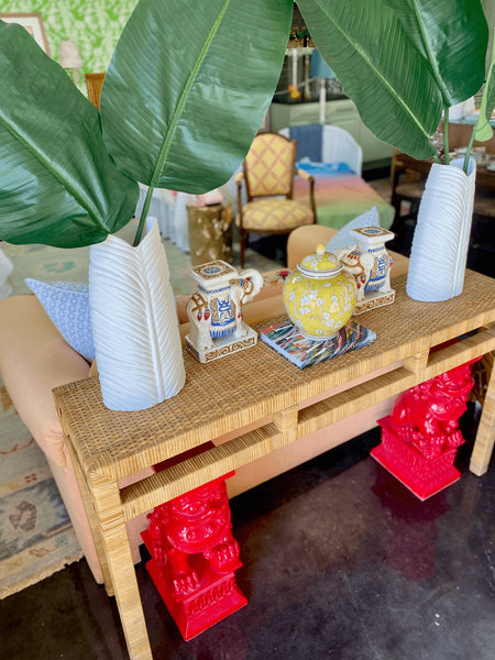 Vintage Rattan Wrapped Console or Sofa Table Available and Ready to Ship - Hibiscus House