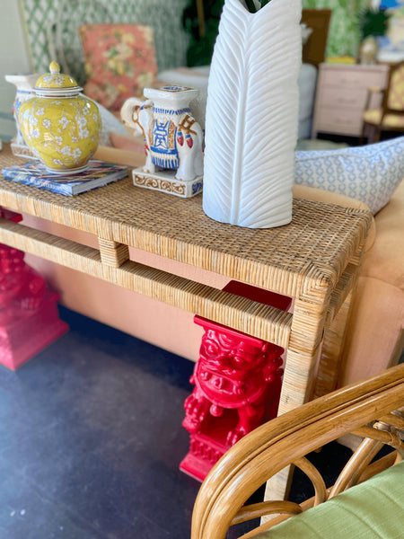 Vintage Rattan Wrapped Console or Sofa Table Available and Ready to Ship - Hibiscus House