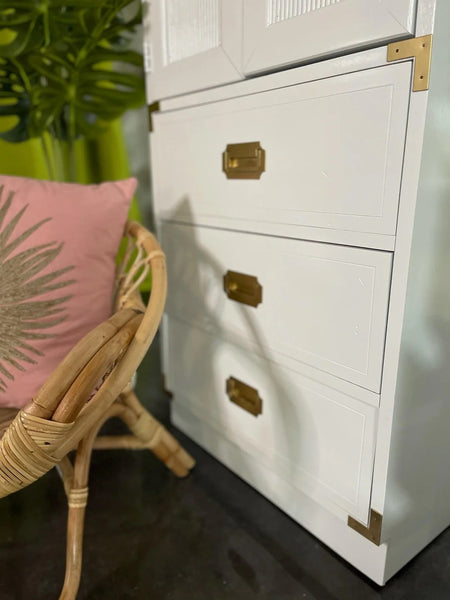 Vintage Bernhardt Furniture Campaign Style Large Nightstand Pair Available to Customize!