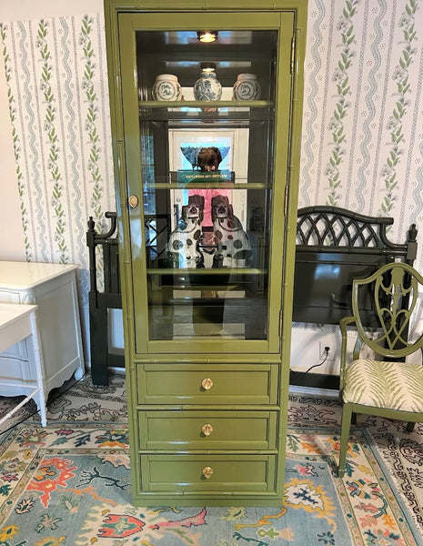 Vintage Chinoiserie Style Curio Cabinet Available for Custom Lacquer! - Hibiscus House