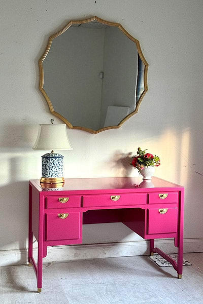 1940's Antique Coffey Furniture Serpentine Mahogany Traditional Desk/ Vanity Available for Custom Lacquer