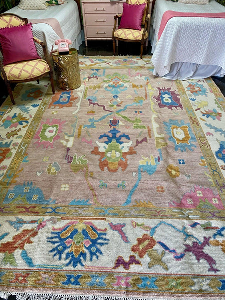 Pink with Cream Base Persian Hand-Knotted 9x12 Rug (Ships Free!) - Hibiscus House