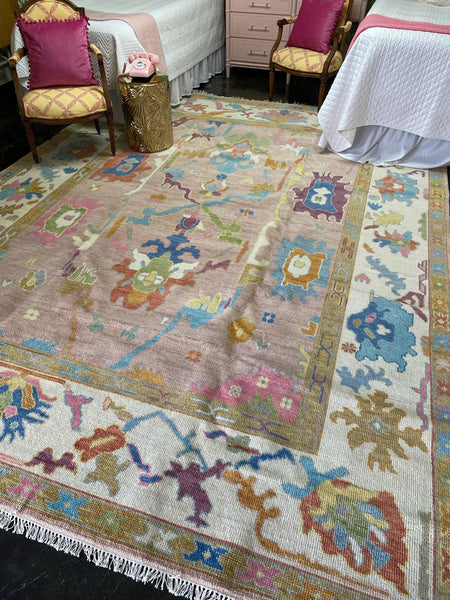 Pink with Cream Base Persian Hand-Knotted 9x12 Rug (Ships Free!) - Hibiscus House