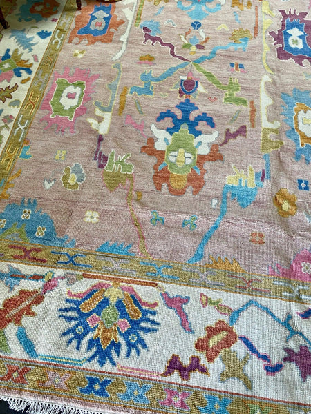 Pink with Cream Base Persian Hand-Knotted 9x12 Rug (Ships Free!) - Hibiscus House