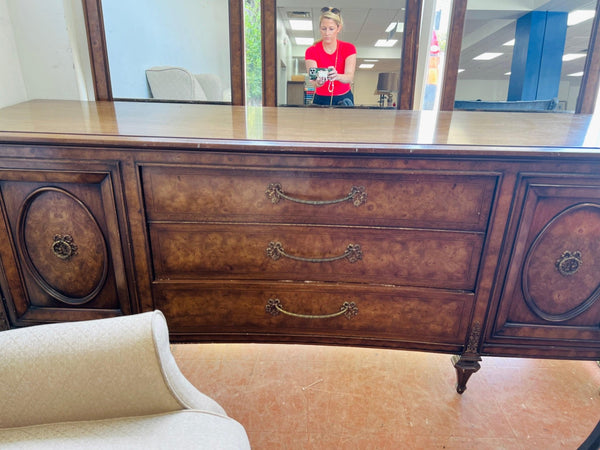 Vintage Ornate Long Dresser with Beautiful Bow Hardware Available for Custom Lacquer - Hibiscus House