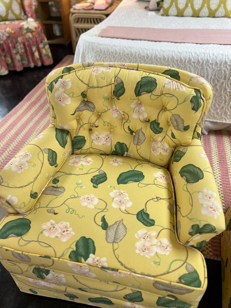 Adorable Barrel & Tufted Back Floral Upholstered Chair Pair ﻿Ready to Ship - Hibiscus House